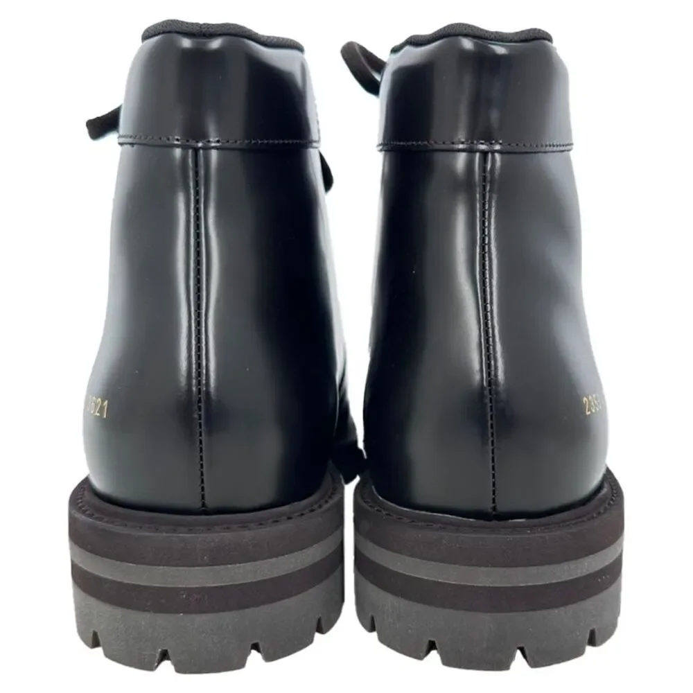 Common Projects Lace-Up Hiking Boots in Black Leather